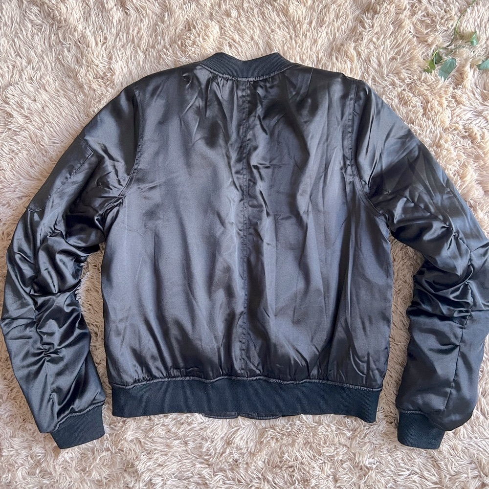 “It Girl” Black Sateen Bomber Jacket - Picture 4 of 11